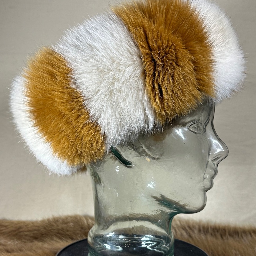 White and Tan Fox Fur Headband - Picture 6 of 6